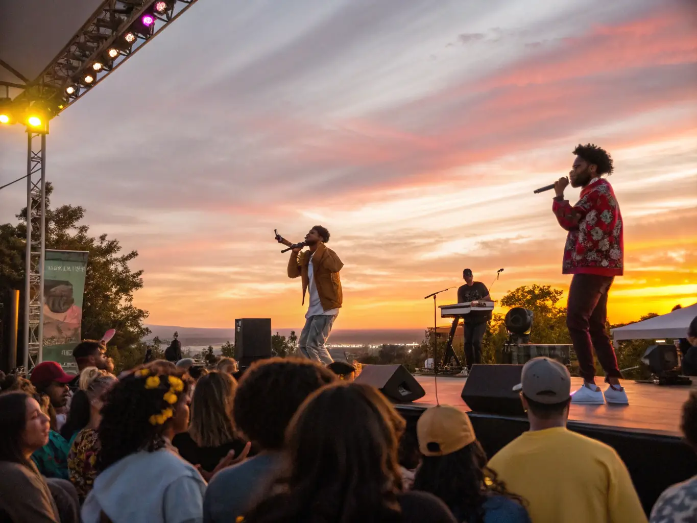 A vibrant scene from one of LE SON DU PH'ART's public events, featuring musicians on stage and an engaged audience, highlighting the organization's role in promoting cultural dynamism.